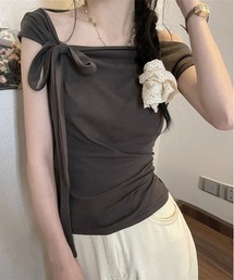オフショルダー リボン タイト T シャツ ピュアセクシー