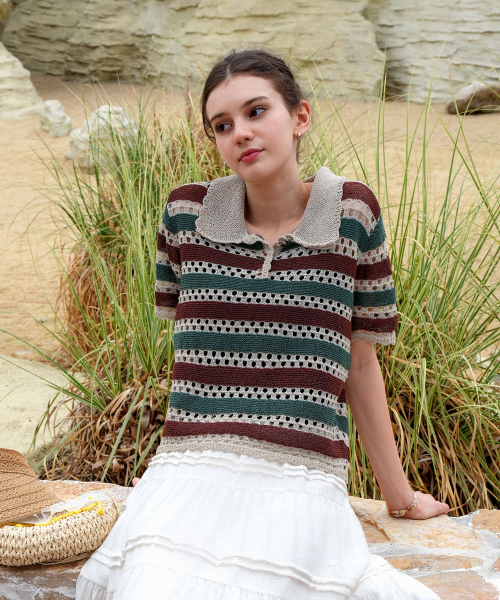 PIGMENT（ピグメント）の「スカラップスカシカラー ニット (TDSW250310)（ニット/セーター・レディース・レンガ/ライトグレー/ブラウン・FREE）」の4枚目の写真