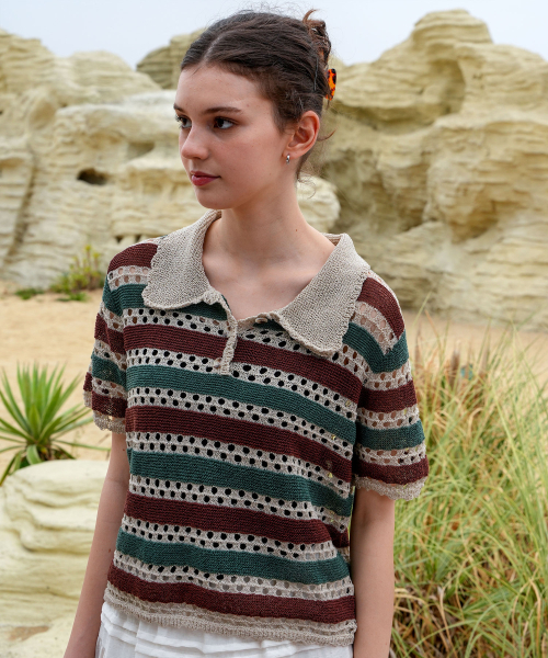 PIGMENT（ピグメント）の「スカラップスカシカラー ニット (TDSW250310)（ニット/セーター・レディース・レンガ/ライトグレー/ブラウン・FREE）」の6枚目の写真