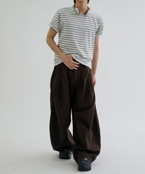 EPNK（イーピーエヌケー）の「Assorted border short sleeve tee / アソートボーダーショートスリーブT（Tシャツ/カットソー・メンズ・オフホワイト/ブラック/ブラック系/グレー・SMALL/LARGE/MEDIUM）」の13枚目の写真