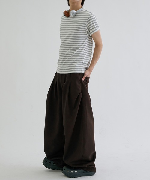 EPNK（イーピーエヌケー）の「Assorted border short sleeve tee / アソートボーダーショートスリーブT（Tシャツ/カットソー・メンズ・オフホワイト/ブラック/ブラック系/グレー・SMALL/LARGE/MEDIUM）」の16枚目の写真