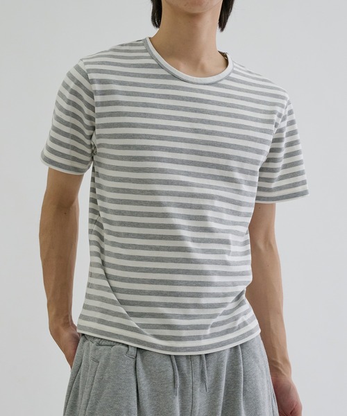 EPNK（イーピーエヌケー）の「Assorted border short sleeve tee / アソートボーダーショートスリーブT（Tシャツ/カットソー・メンズ・オフホワイト/ブラック/ブラック系/グレー・SMALL/LARGE/MEDIUM）」の7枚目の写真