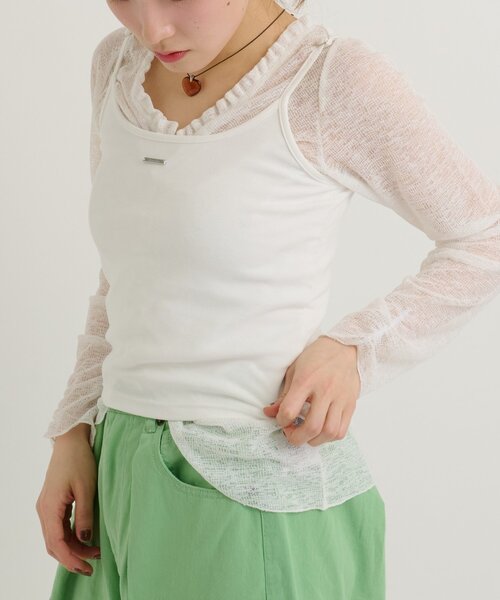 w closet(ダブルクローゼット)の「【5色展開】プレート付きキャミ 夏服(キャミソール・レディース・グリーン/ピンク/オフホワイト/ブルー/ブラック・FREE)」の10枚目の写真