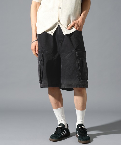 LAND MUSEUM(ランドミュージアム)の「LAND MUSEUM/ウォッシュカーゴショートパンツ(カーゴパンツ・メンズ・ブラック・LARGE/MEDIUM)」の1枚目の写真