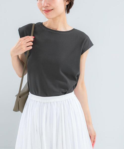 URBAN RESEARCH ROSSO WOMEN(アーバンリサーチ ロッソ)の「汗染防止 フレンチリブTシャツ(Tシャツ/カットソー・レディース・ベージュ系その他/チャコールグレー/オフホワイト/ブルー系その他・FREE)」の3枚目の写真