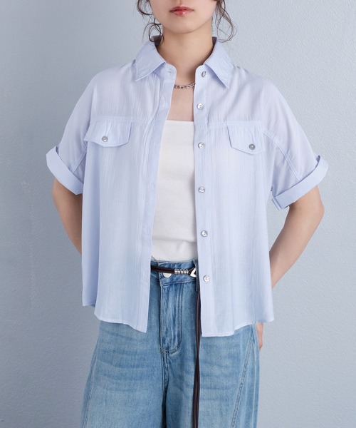 murea（ミュレア）の「レギュラーカラーラグラン半袖シャツ（シャツ/ブラウス・レディース・ブルー/アイボリー/ホワイト・FREE）」の15枚目の写真