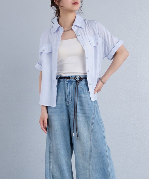 murea（ミュレア）の「レギュラーカラーラグラン半袖シャツ（シャツ/ブラウス・レディース・ブルー/アイボリー/ホワイト・FREE）」の17枚目の写真