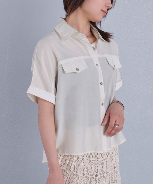 murea（ミュレア）の「レギュラーカラーラグラン半袖シャツ（シャツ/ブラウス・レディース・ブルー/アイボリー/ホワイト・FREE）」の21枚目の写真