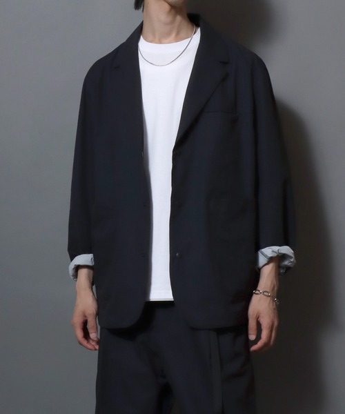 ANPAS(アンパス)の「Poly Seersucker Tailored Jacket / 〈セットアップ対応〉シアサッカー オーバーサイズ 3ボタンジャケット メンズ サマージャケット テーラード アウター ブレザー リラックスフィット(テーラードジャケット・メンズ・ブラック/ネイビー/モカ/チャコールグレー/スミクロ・LL/L/M)」の12枚目の写真