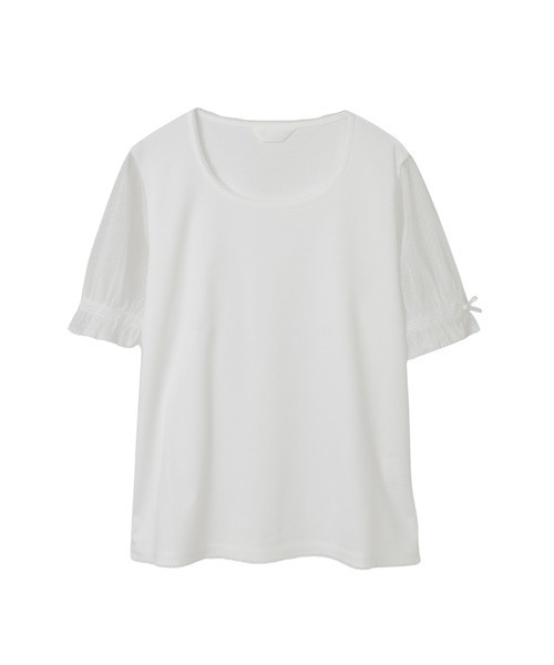 PINK HOUSE(ピンクハウス)の「ドットチュール使いカットソー(Tシャツ/カットソー・レディース・ピンク/キナリ/ブラック/ライトブルー/ホワイト・LARGE/MEDIUM)」の2枚目の写真