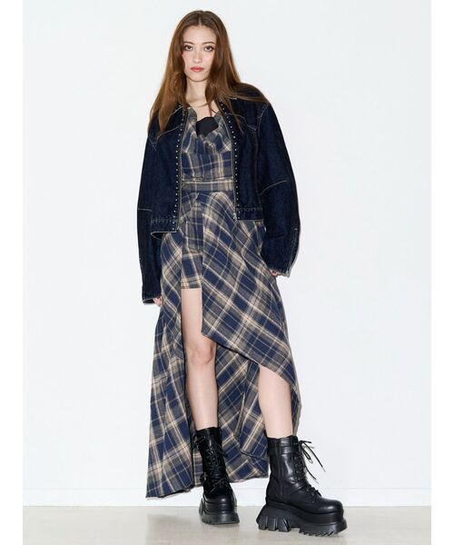 EVRIS（エヴリス）の「ドッキングチェックロングワンピース（ワンピース・レディース・ブラウン/ネイビー/ブラック・MEDIUM/SMALL）」の13枚目の写真