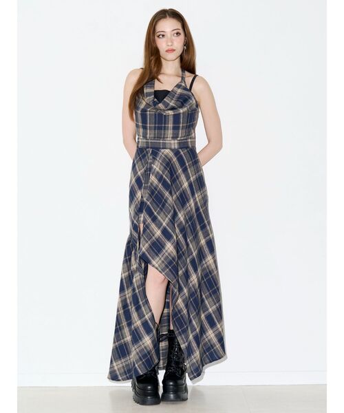 EVRIS（エヴリス）の「ドッキングチェックロングワンピース（ワンピース・レディース・ブラウン/ネイビー/ブラック・MEDIUM/SMALL）」の8枚目の写真