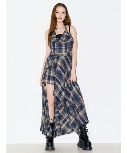 EVRIS（エヴリス）の「ドッキングチェックロングワンピース（ワンピース・レディース・ブラウン/ネイビー/ブラック・MEDIUM/SMALL）」の7枚目の写真