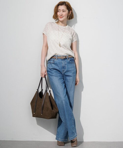 23区 L（ニジュウサンクオオキイサイズ）の「シアードット フレンチスリーブ ニット（ニット/セーター・レディース・ネイビー系/ライトグレー系/ダークブラウン系/ブラック系・44/46）」の19枚目の写真