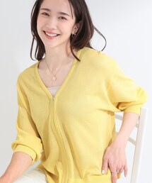 SHOO・LA・RUE | 【7分袖/洗濯機可/S-LL】程よいVネックですっきり魅せる ジップアップ シアーカーディガン(カーディガン/ボレロ)
