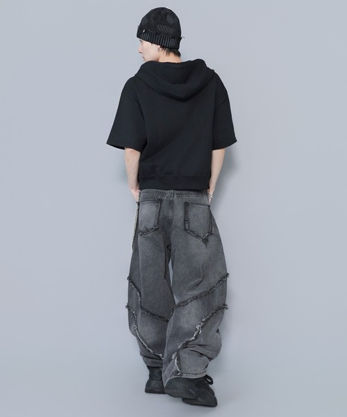 SPINNS（スピンズ）の「ブラックデニムバルーンパンツ/カーブシルエット/切り替えデザイン/ユニセックス（その他パンツ・メンズ・ブラック/グレー・M/L）」の22枚目の写真