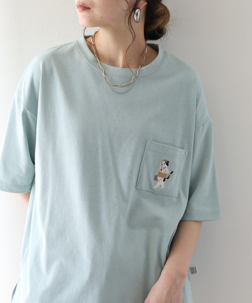 FUNALIVE(ファンアライブ)の「腹巻きねこTシャツ 半袖(Tシャツ/カットソー・レディース・ミント/オフホワイト/チャコールグレー・L/M)」の3枚目の写真