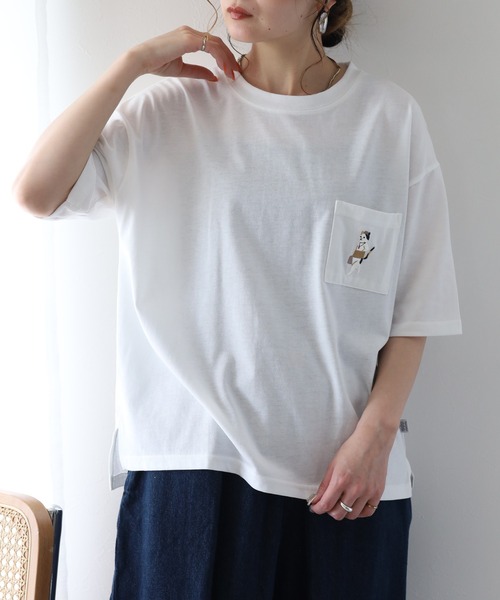 FUNALIVE(ファンアライブ)の「腹巻きねこTシャツ 半袖(Tシャツ/カットソー・レディース・ミント/オフホワイト/チャコールグレー・L/M)」の4枚目の写真