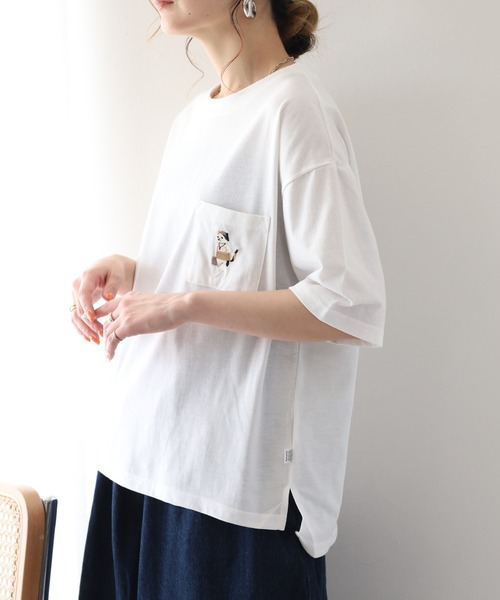 FUNALIVE(ファンアライブ)の「腹巻きねこTシャツ 半袖(Tシャツ/カットソー・レディース・ミント/オフホワイト/チャコールグレー・L/M)」の6枚目の写真