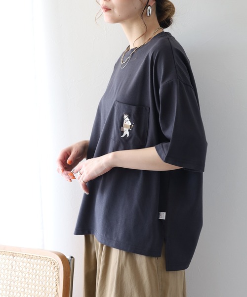 FUNALIVE(ファンアライブ)の「腹巻きねこTシャツ 半袖(Tシャツ/カットソー・レディース・ミント/オフホワイト/チャコールグレー・L/M)」の11枚目の写真