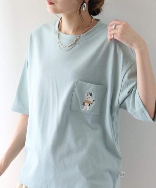 FUNALIVE(ファンアライブ)の「腹巻きねこTシャツ 半袖(Tシャツ/カットソー・レディース・ミント/オフホワイト/チャコールグレー・L/M)」の16枚目の写真