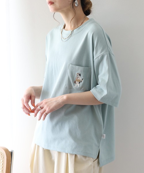 FUNALIVE(ファンアライブ)の「腹巻きねこTシャツ 半袖(Tシャツ/カットソー・レディース・ミント/オフホワイト/チャコールグレー・L/M)」の17枚目の写真
