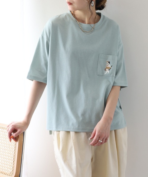 FUNALIVE(ファンアライブ)の「腹巻きねこTシャツ 半袖(Tシャツ/カットソー・レディース・ミント/オフホワイト/チャコールグレー・L/M)」の18枚目の写真