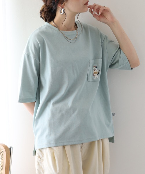 FUNALIVE(ファンアライブ)の「腹巻きねこTシャツ 半袖(Tシャツ/カットソー・レディース・ミント/オフホワイト/チャコールグレー・L/M)」の19枚目の写真