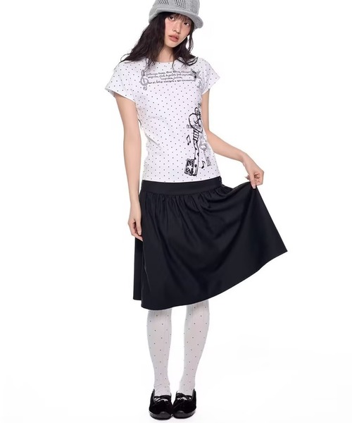 AsheKsha(アシクシャ)の「ドット柄プリント半袖Tシャツトップス(Tシャツ/カットソー・レディース・ホワイト・M)」の4枚目の写真