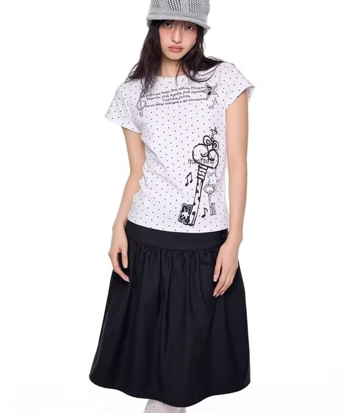 AsheKsha(アシクシャ)の「ドット柄プリント半袖Tシャツトップス(Tシャツ/カットソー・レディース・ホワイト・M)」の6枚目の写真