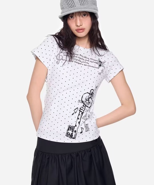AsheKsha(アシクシャ)の「ドット柄プリント半袖Tシャツトップス(Tシャツ/カットソー・レディース・ホワイト・M)」の10枚目の写真