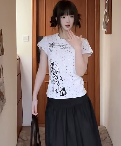 AsheKsha(アシクシャ)の「ドット柄プリント半袖Tシャツトップス(Tシャツ/カットソー・レディース・ホワイト・M)」の12枚目の写真