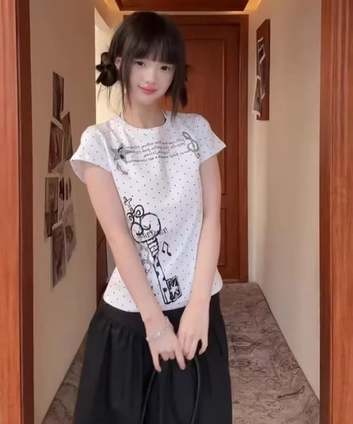 AsheKsha(アシクシャ)の「ドット柄プリント半袖Tシャツトップス(Tシャツ/カットソー・レディース・ホワイト・M)」の13枚目の写真