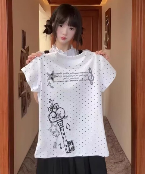 AsheKsha(アシクシャ)の「ドット柄プリント半袖Tシャツトップス(Tシャツ/カットソー・レディース・ホワイト・M)」の15枚目の写真