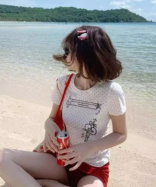 AsheKsha(アシクシャ)の「ドット柄プリント半袖Tシャツトップス(Tシャツ/カットソー・レディース・ホワイト・M)」の18枚目の写真