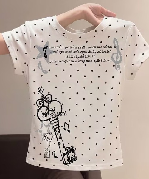 AsheKsha(アシクシャ)の「ドット柄プリント半袖Tシャツトップス(Tシャツ/カットソー・レディース・ホワイト・M)」の19枚目の写真