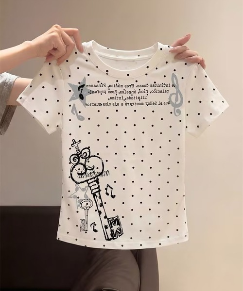 AsheKsha(アシクシャ)の「ドット柄プリント半袖Tシャツトップス(Tシャツ/カットソー・レディース・ホワイト・M)」の20枚目の写真