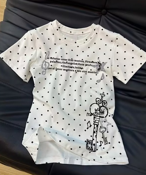AsheKsha(アシクシャ)の「ドット柄プリント半袖Tシャツトップス(Tシャツ/カットソー・レディース・ホワイト・M)」の21枚目の写真