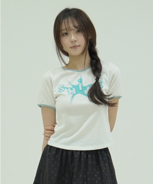 UPDRAFT（アップドラフト）の「APPLIQUE RINGER SLIM T-SHIRTS [WHITE]（Tシャツ/カットソー・レディース・その他・FREE）」の2枚目の写真