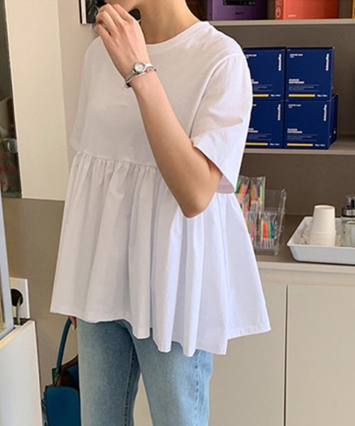 ReRe(リリ)の「五分袖ペプラム風カットソー(Tシャツ/カットソー・レディース・ホワイト/ブラック・MEDIUM/X-LARGE/LARGE)」の4枚目の写真