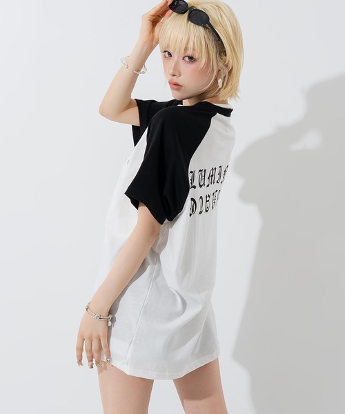 ANAP(アナップ)の「ブラックレタープリントラグランスリーブTシャツ(Tシャツ/カットソー・レディース・ブラック/ホワイト×ブラック/ホワイト・F)」の5枚目の写真