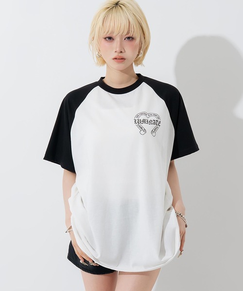 ANAP(アナップ)の「ブラックレタープリントラグランスリーブTシャツ(Tシャツ/カットソー・レディース・ブラック/ホワイト×ブラック/ホワイト・F)」の4枚目の写真