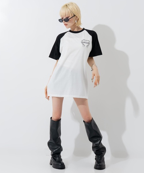 ANAP(アナップ)の「ブラックレタープリントラグランスリーブTシャツ(Tシャツ/カットソー・レディース・ブラック/ホワイト×ブラック/ホワイト・F)」の10枚目の写真