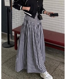 ウエスト切り替え レイヤード風 ティアード ボリューム ロングスカート