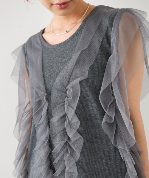 Bab（バブ）の「チュールギャザーノースリーブトップス（Tシャツ/カットソー・レディース・グレイッシュベージュ/チャコールグレー/アイボリー・FREE）」の18枚目の写真