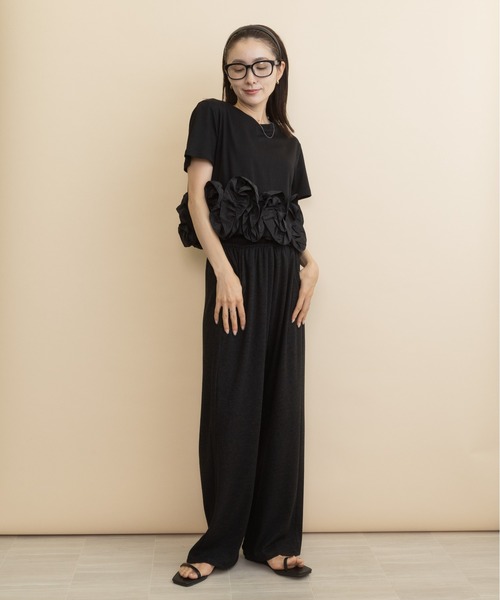 lodie(ロディ)の「裾フラワーモチーフT(Tシャツ/カットソー・レディース・ストライプ/ブラック・FREE)」の4枚目の写真