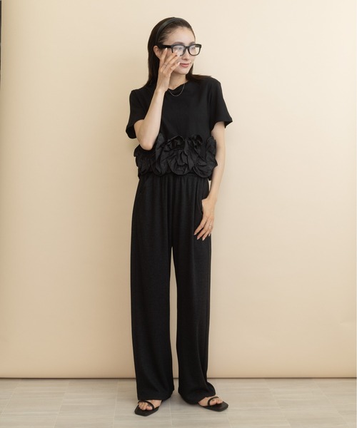 lodie(ロディ)の「裾フラワーモチーフT(Tシャツ/カットソー・レディース・ストライプ/ブラック・FREE)」の6枚目の写真