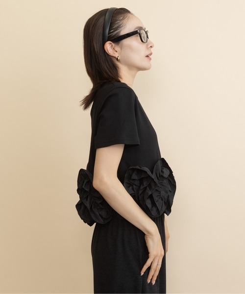 lodie(ロディ)の「裾フラワーモチーフT(Tシャツ/カットソー・レディース・ストライプ/ブラック・FREE)」の9枚目の写真