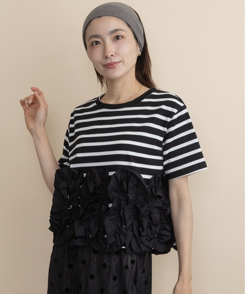lodie(ロディ)の「裾フラワーモチーフT(Tシャツ/カットソー・レディース・ストライプ/ブラック・FREE)」の19枚目の写真