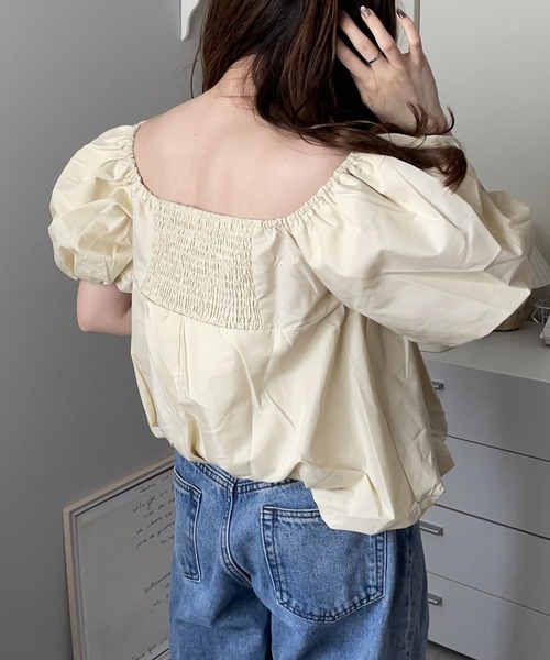 merrylatte(メリーラテ)の「2WAY オフショルダー ボリューム 半袖 ブラウス【NOUA】(シャツ/ブラウス・レディース・イエロー/ホワイト・FREE)」の4枚目の写真